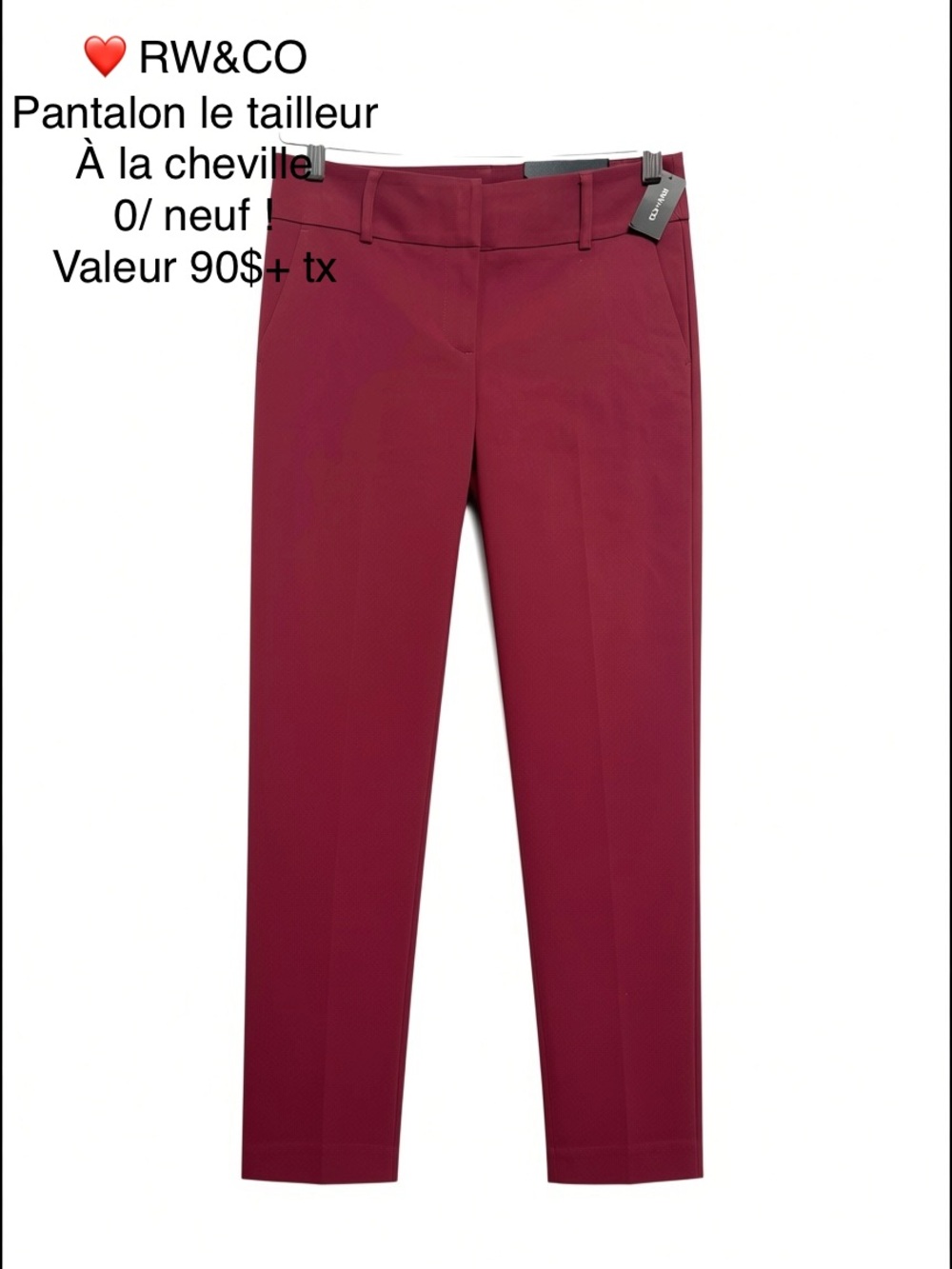 RW&CO. Cropped Tailored Ankle Pants in Burgundy